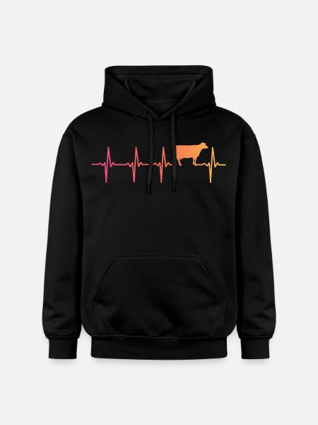 Cow Sunset Heartbeat Cows Farmer - Gildan Unisex Softstyle® Midweight Hoodie - black