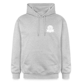 EMBLÈME Lööli - Sweat à capuche Softstyle® Gildan Unisexe - gris clair chiné - Devant - Liana (172cm) & Jaron (178cm)
