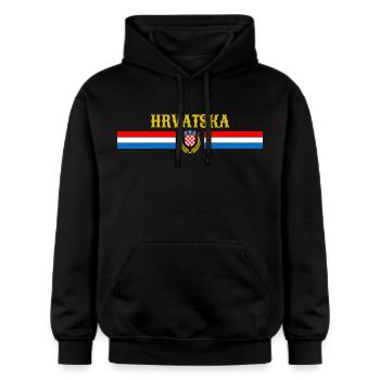 Hrvatska - Kroatien - Wappen - Grb - Gildan Unisex Softstyle® Midweight Hoodie - Schwarz - Vorne - Marisol (170cm) & Nik (191cm)
