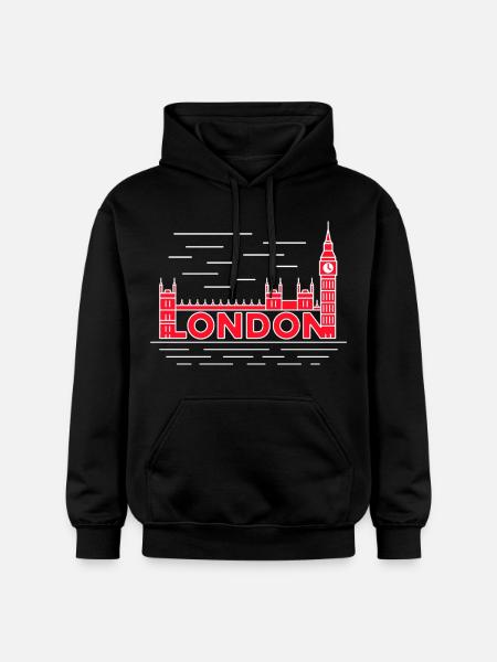 London Skyline Bold Red - Gildan Unisex Softstyle® Midweight Hoodie - black