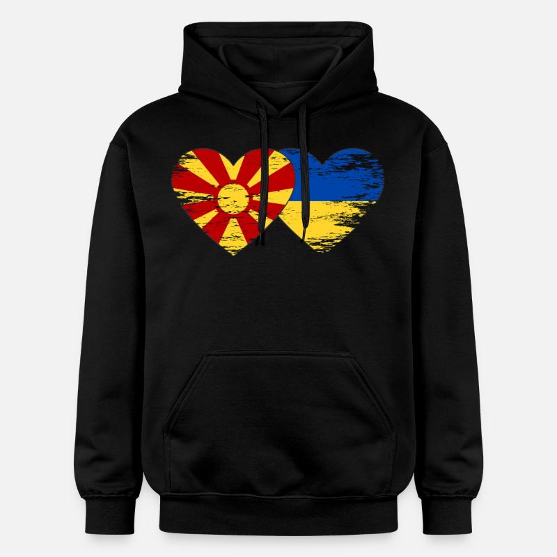 Macédoine Ukraine Drapeau Coeur Utilisé - Sweat à capuche Softstyle® Gildan Unisexe - noir