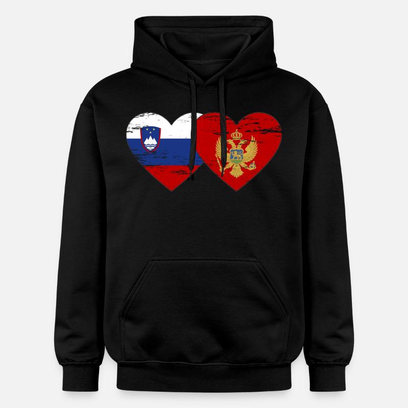 Slovénie Monténégro Drapeau Coeur utilisé - Sweat à capuche Softstyle® Gildan Unisexe - noir