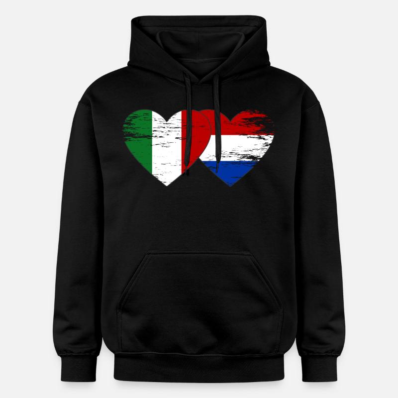 Italie Hollande drapeau coeur utilisé - Sweat à capuche Softstyle® Gildan Unisexe - noir