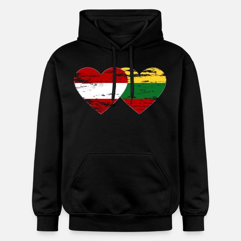 Autriche Lituanie Drapeau Coeur Utilisé - Sweat à capuche Softstyle® Gildan Unisexe - noir