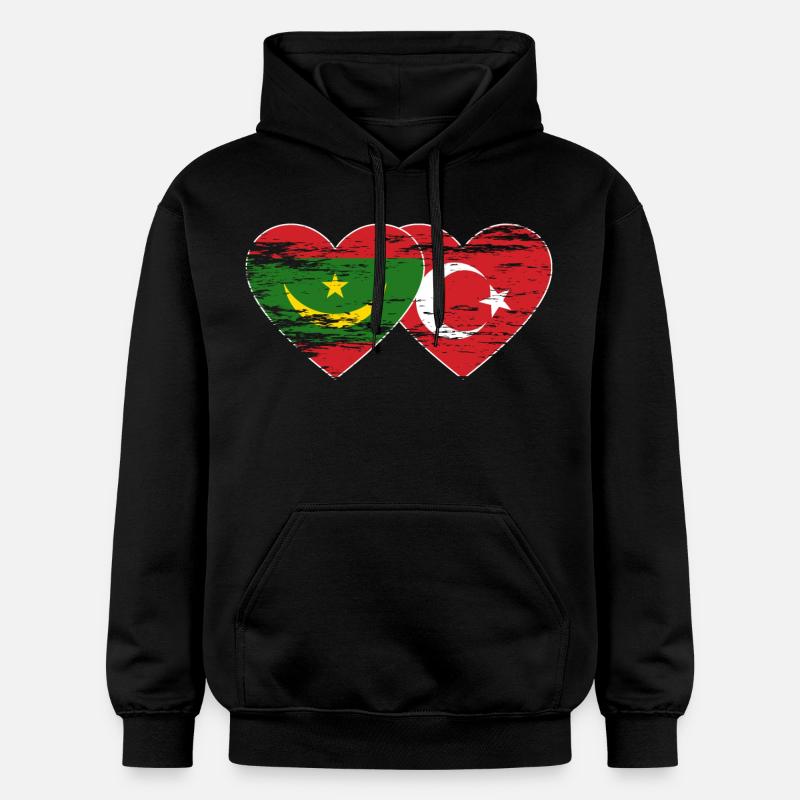 Mauritanie Turquie Drapeau Coeur Utilisé - Sweat à capuche Softstyle® Gildan Unisexe - noir