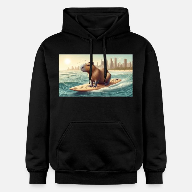 Capybara de surf - Sweat à capuche Softstyle® Gildan Unisexe - noir