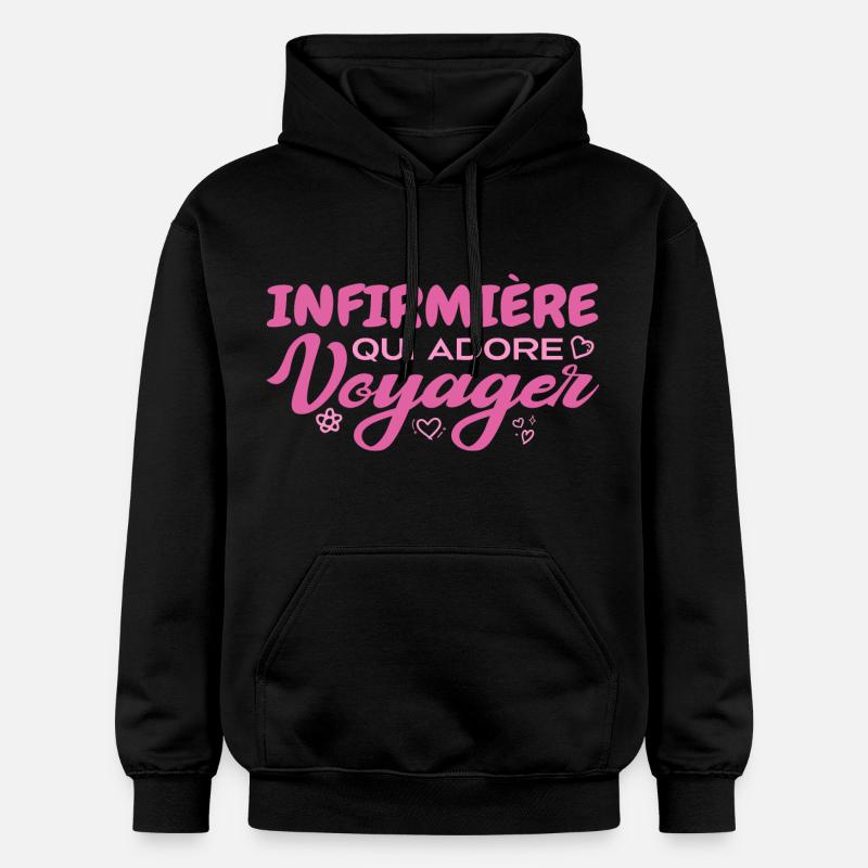 Infirmière globe-trotteuse passionnée de voyages - Sweat à capuche Softstyle® Gildan Unisexe - noir