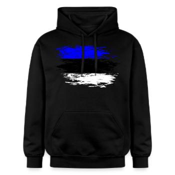 Estland Flagge used - Gildan Unisex Softstyle® Midweight Hoodie - Schwarz - Vorne - Marisol (170cm) & Nik (191cm)