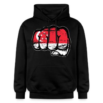 Singapur Flagge Faust Hand used - Gildan Unisex Softstyle® Midweight Hoodie - Schwarz - Vorne - Marisol (170cm) & Nik (191cm)