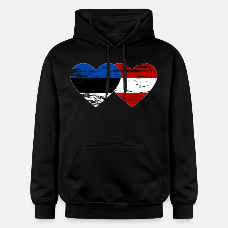 Estonie Autriche drapeau coeur utilisé - Sweat à capuche Softstyle® Gildan Unisexe - noir