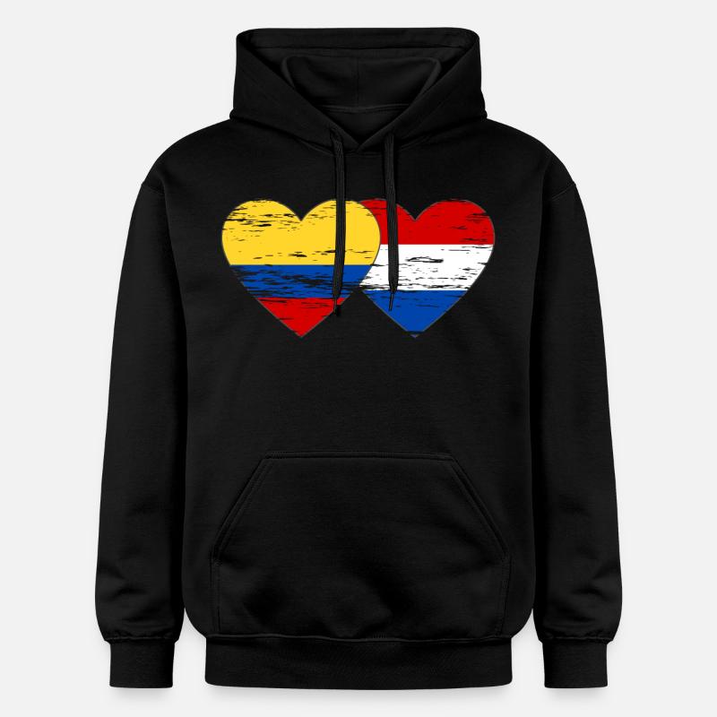 Colombie Hollande drapeau coeur utilisé - Sweat à capuche Softstyle® Gildan Unisexe - noir