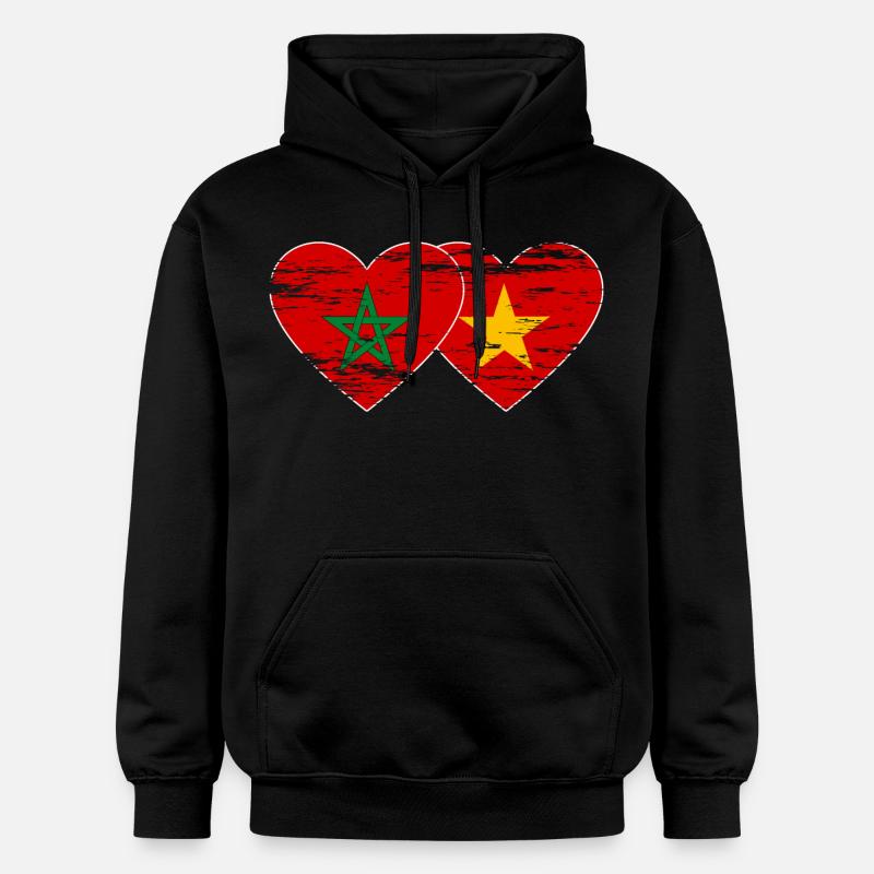 Maroc Vietnam drapeau coeur utilisé - Sweat à capuche Softstyle® Gildan Unisexe - noir