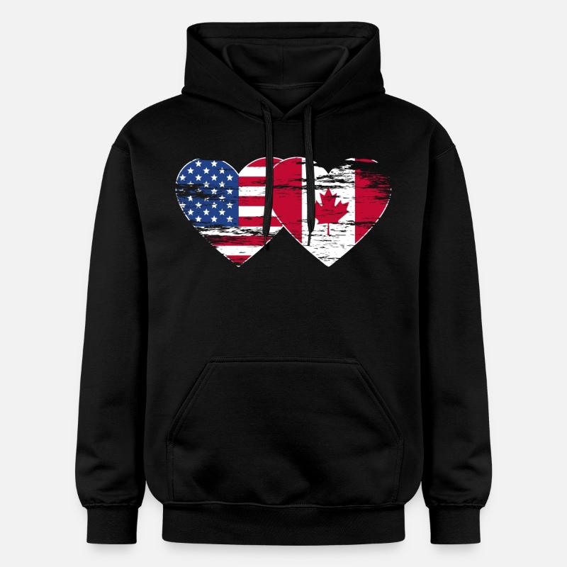 États-Unis, Canada, Drapeau Coeur Utilisé - Sweat à capuche Softstyle® Gildan Unisexe - noir