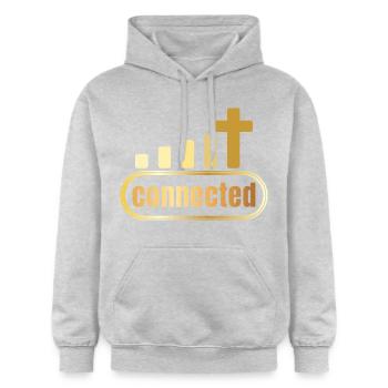 Connected - cross - gold - christian - Gildan Unisex Softstyle® Midweight Hoodie - light heather grey - Front - Liana (172cm) & Jaron (178cm)