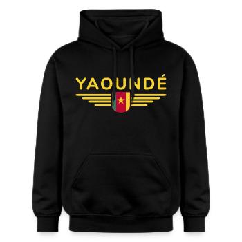 Yaoundé Design – Proud of Cameroon's Capital - Gildan Unisex Softstyle® Midweight Hoodie - black - Front - Marisol (170cm) & Nik (191cm)