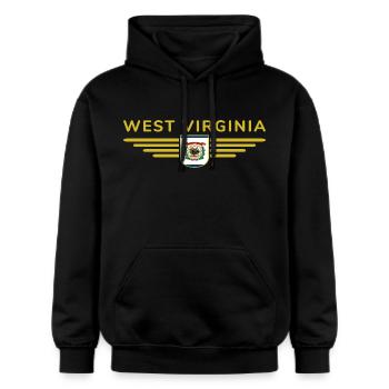 West Virginia Fan Shirt – Natur & Stolz - Gildan Unisex Softstyle® Midweight Hoodie - Schwarz - Vorne - Marisol (170cm) & Nik (191cm)