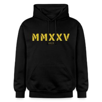 Römische Zahl Geburtsjahr Made in 2025 - Gildan Unisex Softstyle® Midweight Hoodie - Schwarz - Vorne - Marisol (170cm) & Nik (191cm)