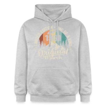 März 1981 Geburtstagsgeschenk - Geboren im März 1981 - Gildan Unisex Softstyle® Midweight Hoodie - Hellgrau meliert - Vorne - Liana (172cm) & Jaron (178cm)