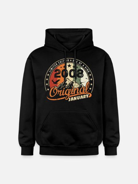 Origineel Geboren in januari verjaardag | Januari 2008 - Gildan uniseks Softstyle® Midweight hoodie - zwart