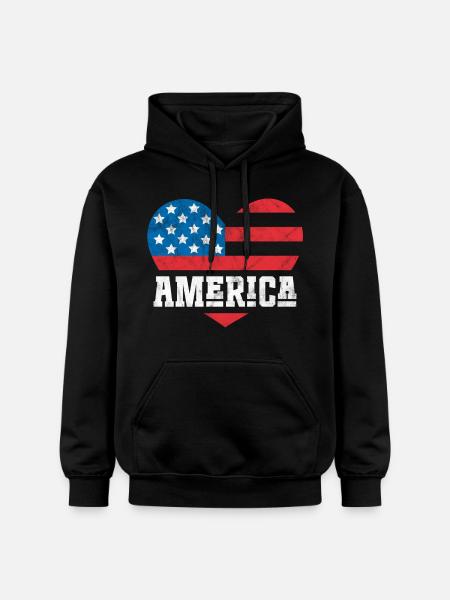 America Flag Heart - Gildan Unisex Softstyle® Midweight Hoodie - black
