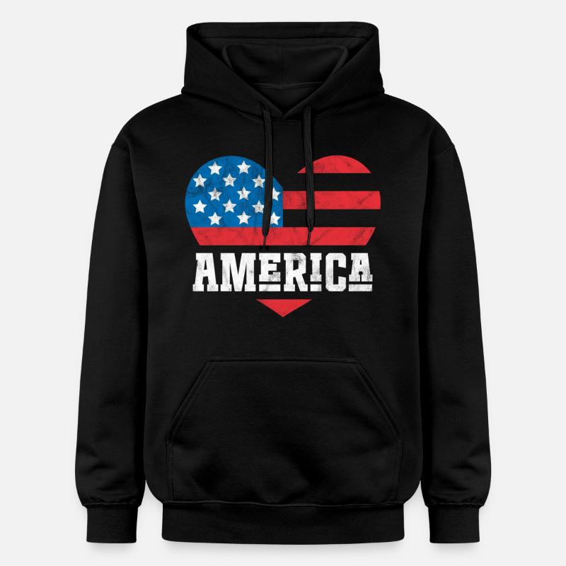 Drapeau de l’Amérique Coeur - Sweat à capuche Softstyle® Gildan Unisexe - noir