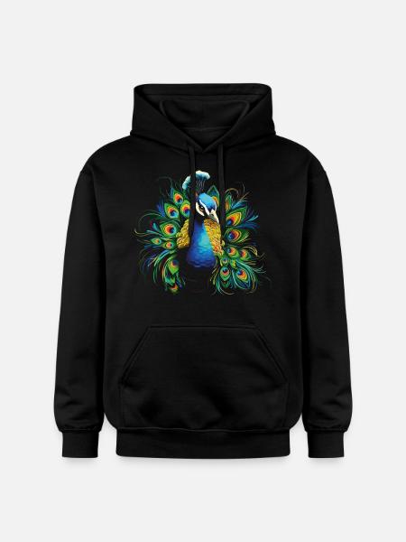 Pauw Pauw, pauwenveer, exotische, kleurrijke kleurrijke kunst - Gildan uniseks Softstyle® Midweight hoodie - zwart