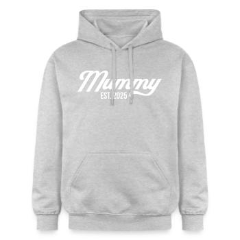 Mummy Est 2025 - Gildan Unisex Softstyle® Midweight Hoodie - lysgrå melert - Foran - Liana (172cm) & Jaron (178cm)