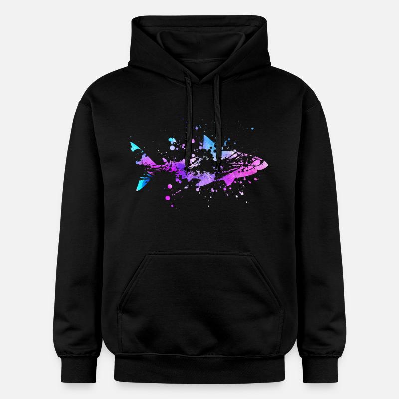 Requins aquarelles de poisson - Sweat à capuche Softstyle® Gildan Unisexe - noir