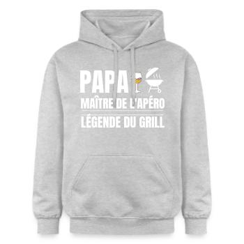 Papa Maître Apéro Gril Légende - Sweat à capuche Softstyle® Gildan Unisexe - gris clair chiné - Devant - Liana (172cm) & Jaron (178cm)