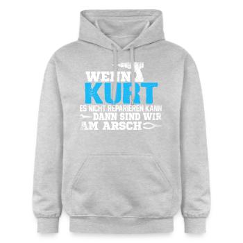 KURT - kann es reparieren - Gildan Unisex Softstyle® Midweight Hoodie - Hellgrau meliert - Vorne - Liana (172cm) & Jaron (178cm)