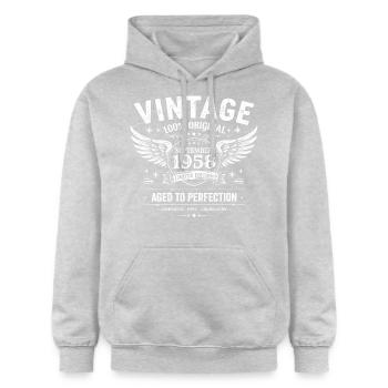 Né en Septembre 1958 - Sweat à capuche Softstyle® Gildan Unisexe - gris clair chiné - Devant - Liana (172cm) & Jaron (178cm)