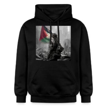 Freedom Free Palestine - Gildan Unisex Softstyle® Midweight Hoodie - Schwarz - Vorne - Marisol (170cm) & Nik (191cm)