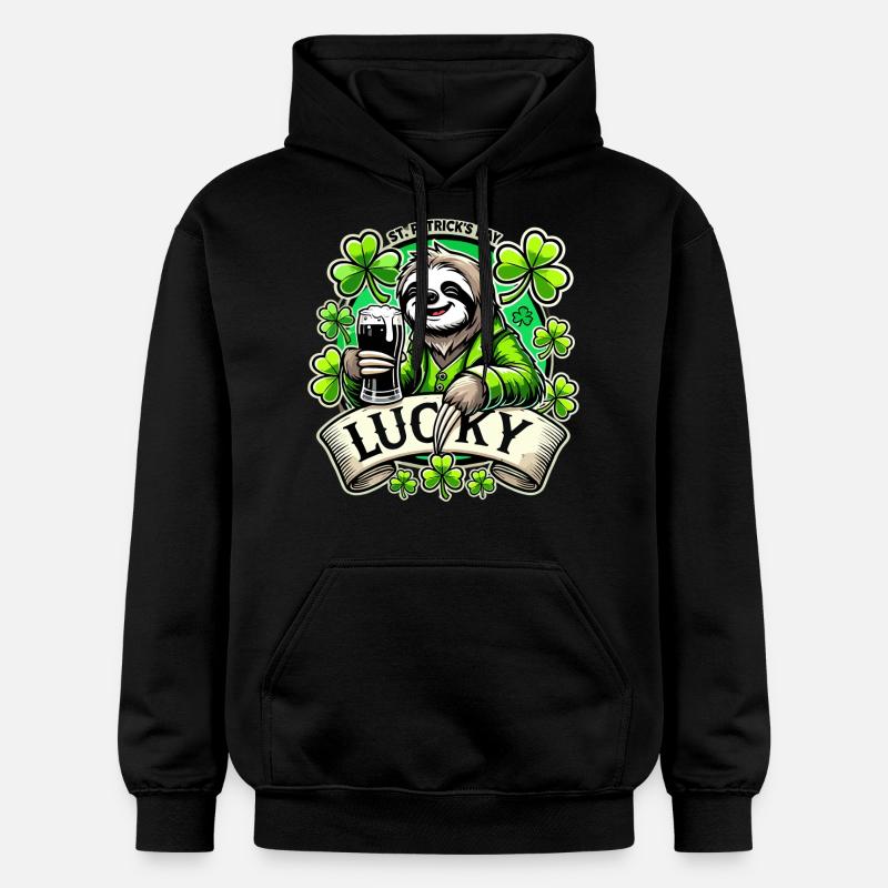 Saint-Patrick Leprechaun Paresseux Heureux - Sweat à capuche Softstyle® Gildan Unisexe - noir