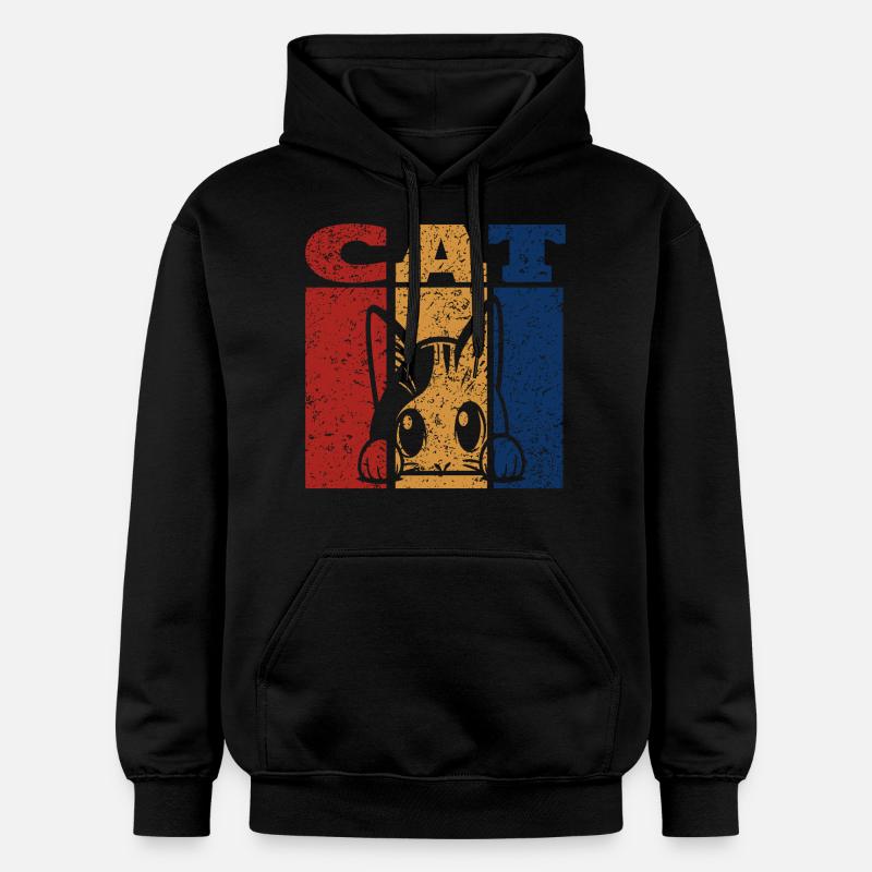 Design rétro de chat Peeking - Sweat à capuche Softstyle® Gildan Unisexe - noir