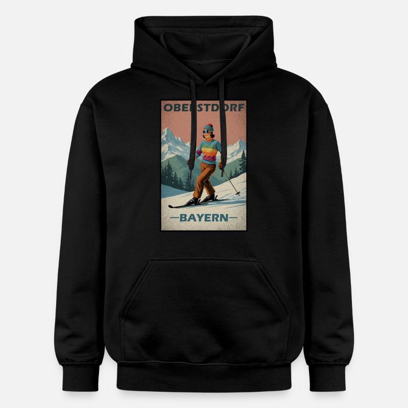Oberstdorf Ski Alpes - Sweat à capuche Softstyle® Gildan Unisexe - noir