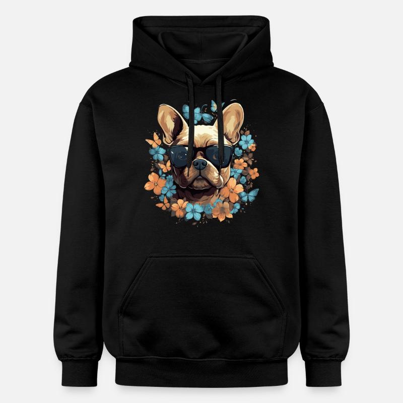 Bouledogue français avec fleurs - Sweat à capuche Softstyle® Gildan Unisexe - noir