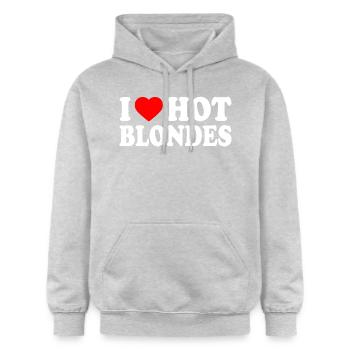 I love hot blondes - Sweat à capuche Softstyle® Gildan Unisexe - gris clair chiné - Devant - Liana (172cm) & Jaron (178cm)