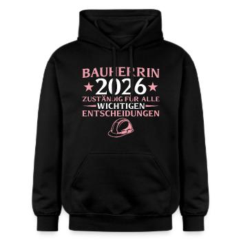 Bauherrin 2026 Zuständig für alles - Hausbau - Gildan Unisex Softstyle® Midweight Hoodie - Schwarz - Vorne - Marisol (170cm) & Nik (191cm)
