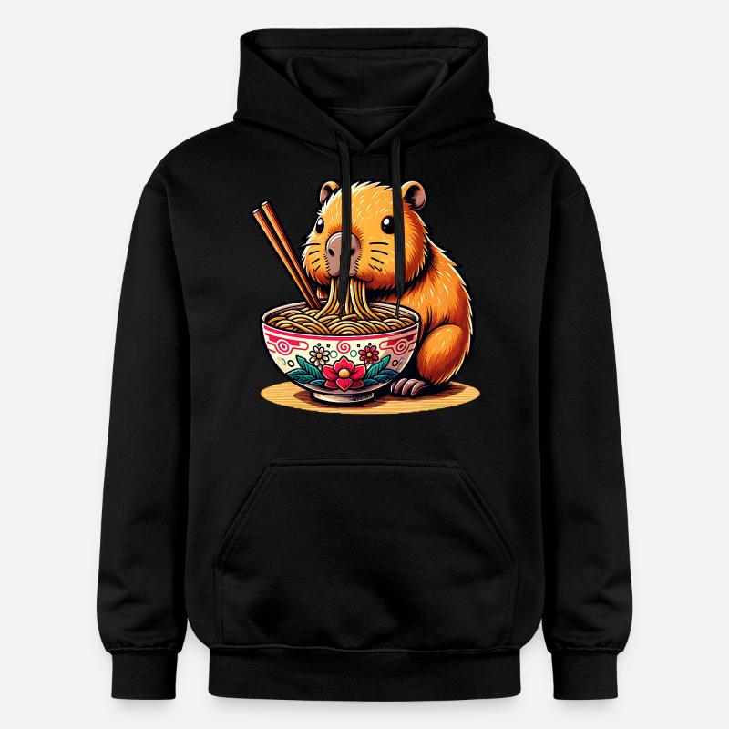 Mignon Kawaii Capybara Ramen Anime - Sweat à capuche Softstyle® Gildan Unisexe - noir