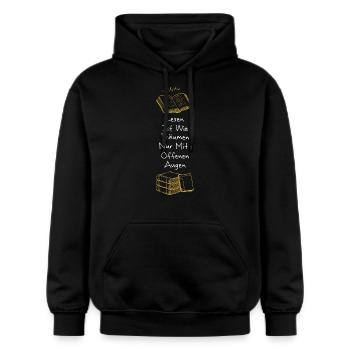 Buch - Bücher lesen - Gildan Unisex Softstyle® Midweight Hoodie - Schwarz - Vorne - Marisol (170cm) & Nik (191cm)