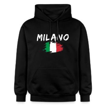 Milan, Italie, Drapeau, Milan - Sweat à capuche Softstyle® Gildan Unisexe - noir - Devant - Marisol (170cm) & Nik (191cm)