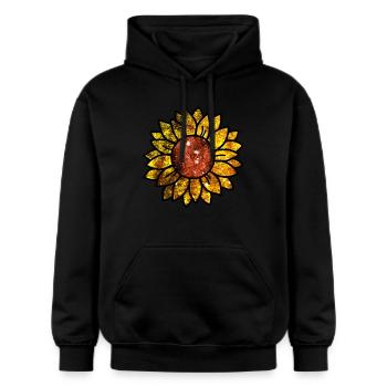 Kosmische Sonnenblume - Gildan Unisex Softstyle® Midweight Hoodie - Schwarz - Vorne - Marisol (170cm) & Nik (191cm)