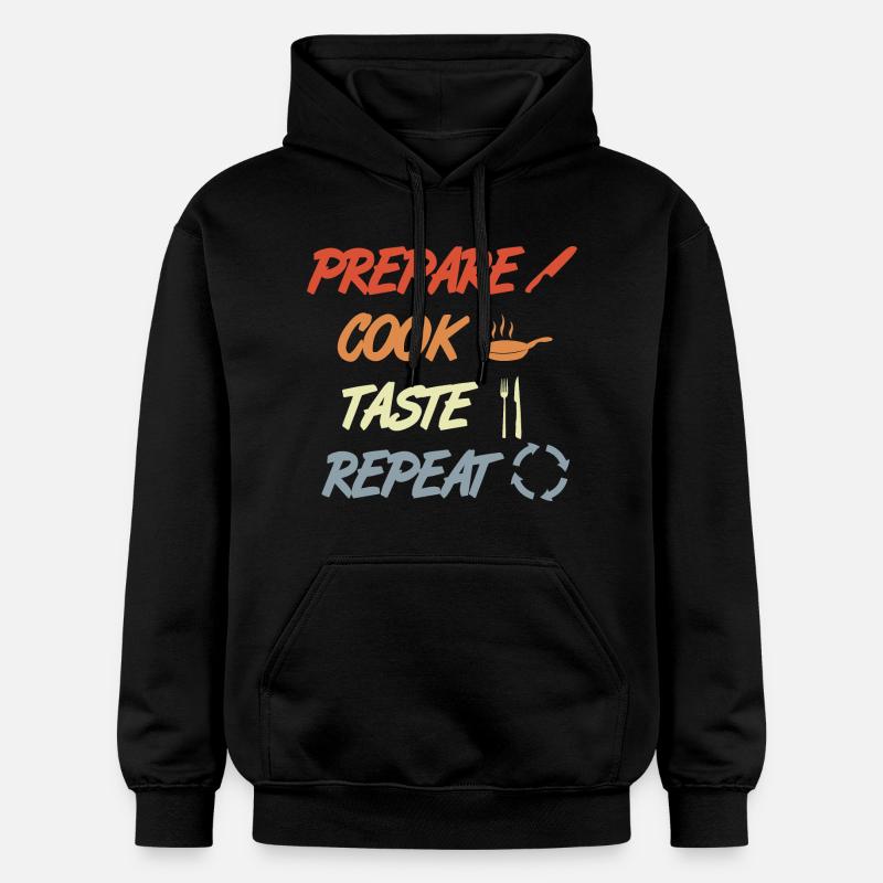 Préparer, Cuisiner, Goûter, Répéter - Sweat à capuche Softstyle® Gildan Unisexe - noir