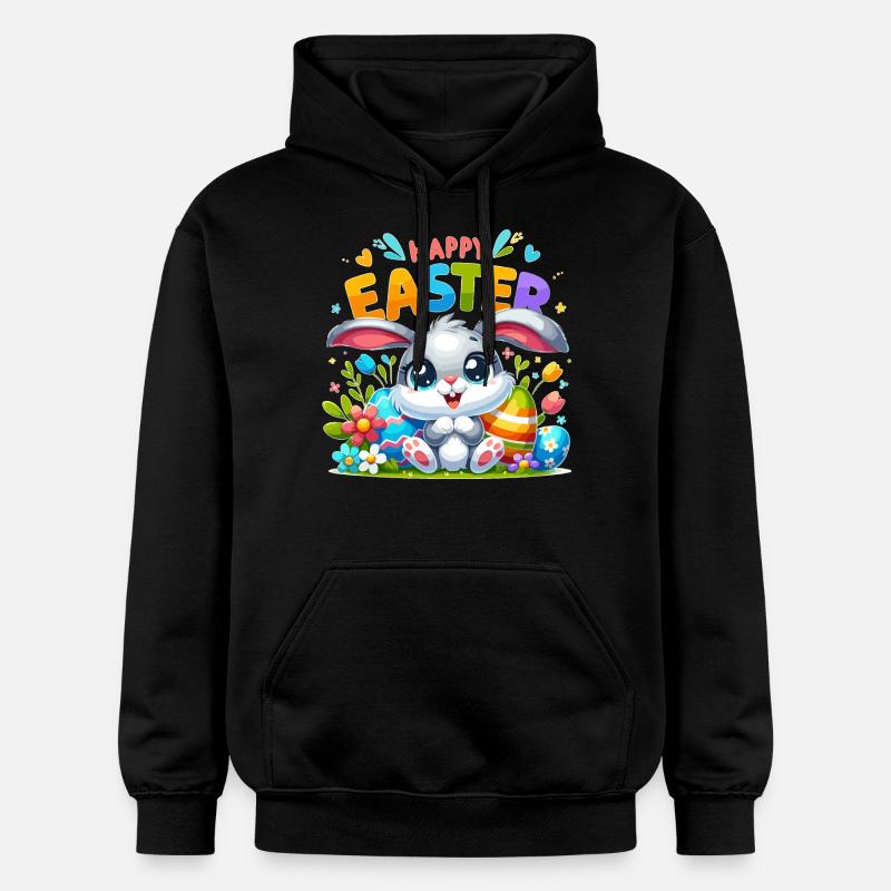 Happy Easter - Easter Bunny Illustration - Gildan Unisex Softstyle® Midweight Hoodie - black