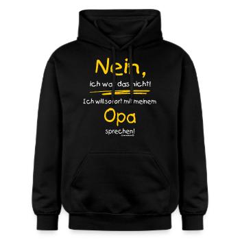 Ich war das nicht - Opa sprechen - RAHMENLOS Baby - Gildan Unisex Softstyle® Midweight Hoodie - Schwarz - Vorne - Marisol (170cm) & Nik (191cm)