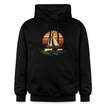 Zeilboot Vintage - Gildan uniseks Softstyle® Midweight hoodie - zwart - Voor - Marisol (170cm) & Nik (191cm)
