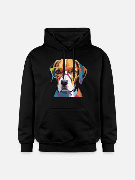 Beagle Dog Cool with Glasses - Gildan Unisex Softstyle® Midweight Hoodie - black