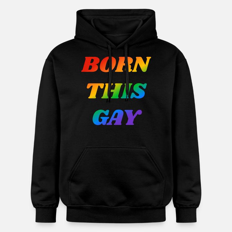 Né ce texte arc-en-ciel gay - Sweat à capuche Softstyle® Gildan Unisexe - noir