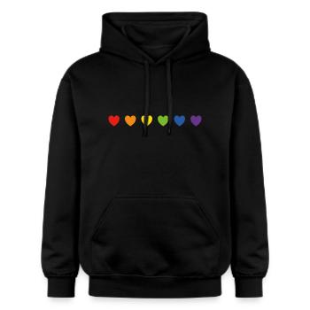 Regenbogen-Pride-Herzen - Gildan Unisex Softstyle® Midweight Hoodie - Schwarz - Vorne - Marisol (170cm) & Nik (191cm)