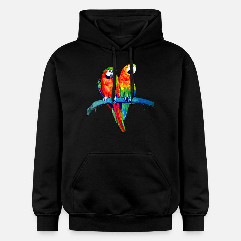 Deux perroquets aras sur branche - Sweat à capuche Softstyle® Gildan Unisexe - noir